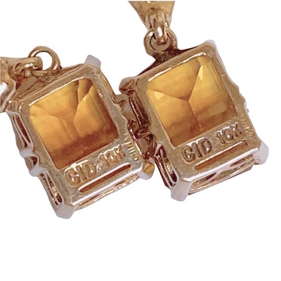 CID Emerald Cut Citrine November Birthstone Stud Earrings - Picture 8 of 9
